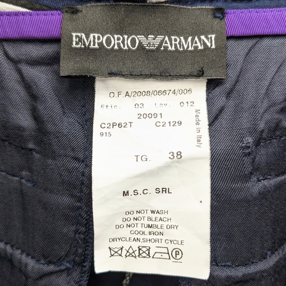 Sz 2 Emporio Armani Blue-White-Black Stripe Pleated Parachute Crop Trouser Pants - Picture 9 of 10